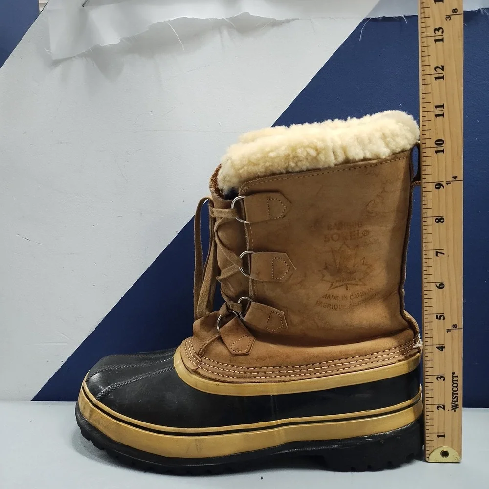 Sorel Caribou Winter Snow Boots Mens Size 11 Brown Black Wool Blend Waterproof
